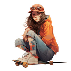 Girl With Skateboard Coloring Page - Origin image