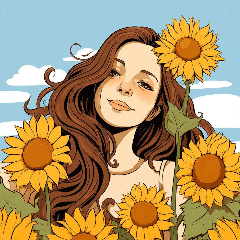 Girl With Sunflowers Coloring Page 2