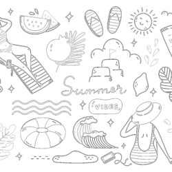 Hand Drawn Summer Set - Printable Coloring page