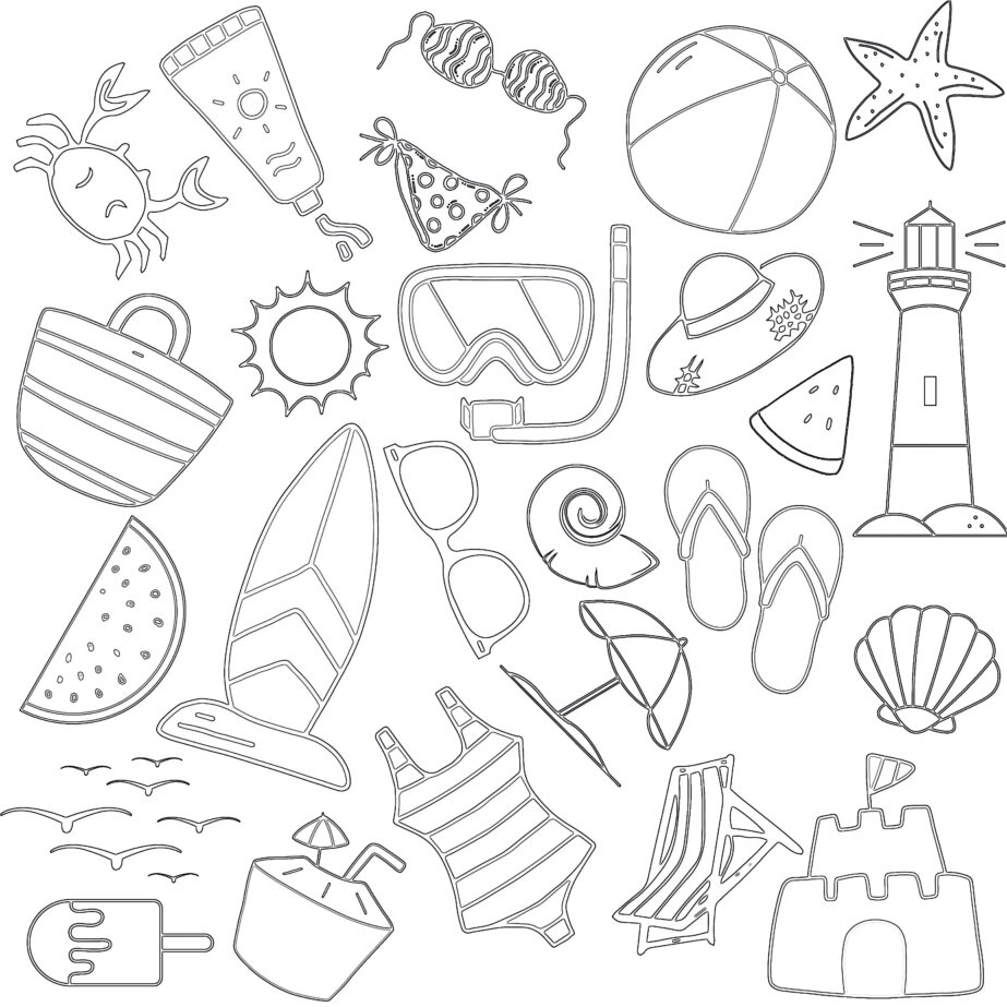 Hand Drawn Summer Set Coloring Page
