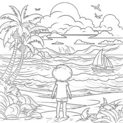 Summer Beach - Printable Coloring page
