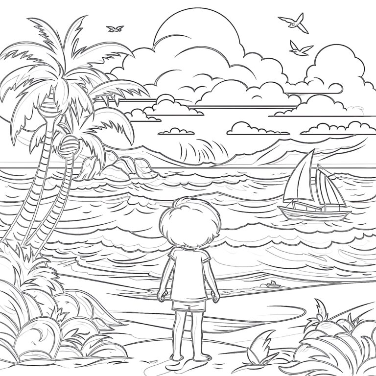 Summer Beach Coloring Page Mimi panda summer-beach-coloring-page-mimi-panda