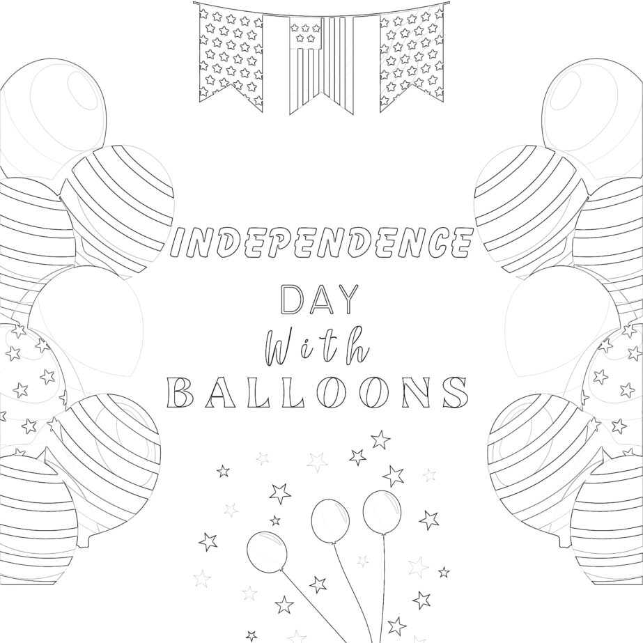 Independence Day With Balloons Coloring Page