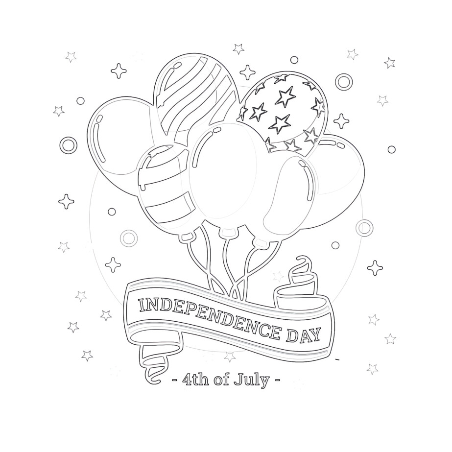 Independence Day With Balloons - Coloring page