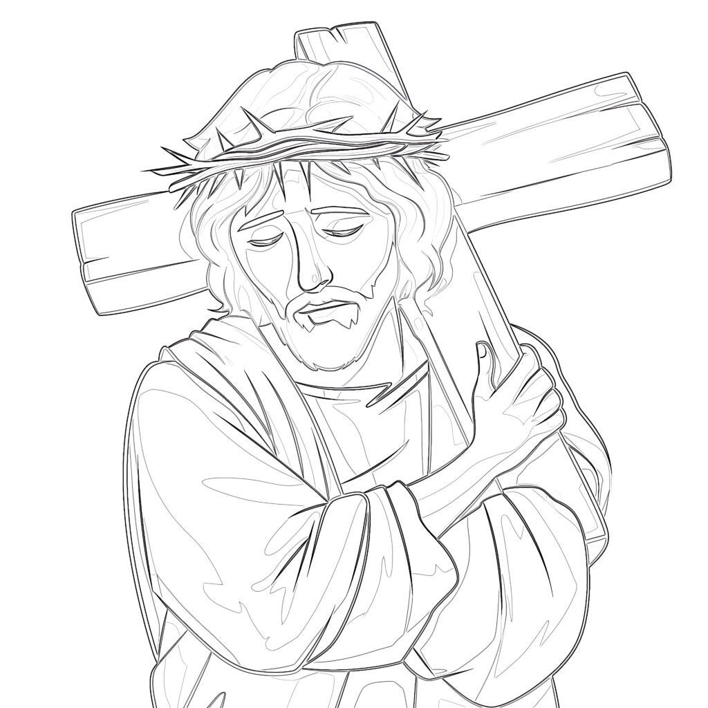Página Para Colorear De Jesucristo Con La Cruz A Cuestas | Páginas Para