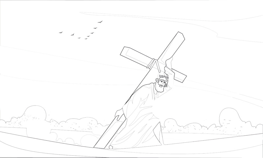 Jesus Christ Carrying Cross - Coloring page