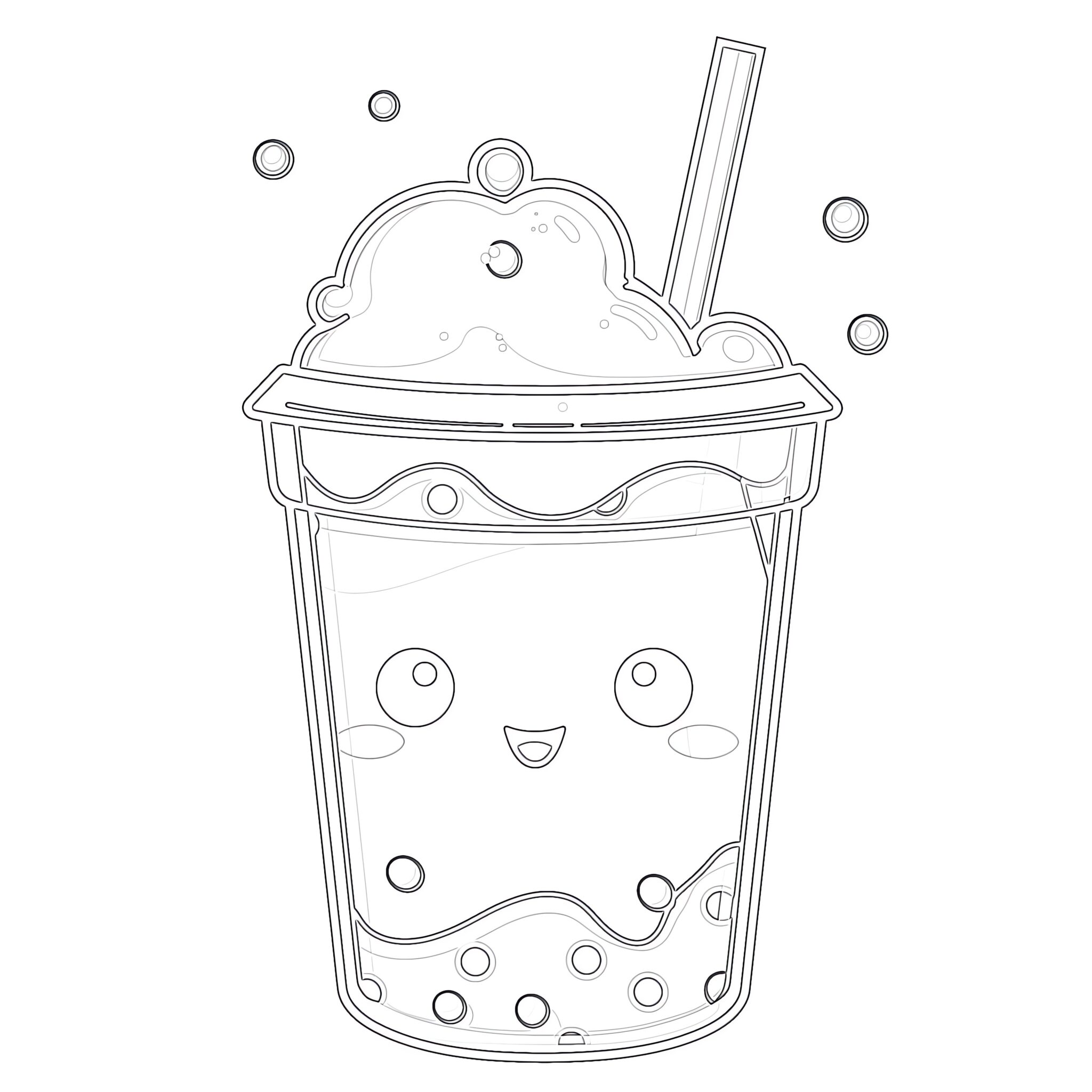 Kawaii Bubble Tea Coloring Page - Kawaii Bubble Tea Coloring Page 2048x2048 