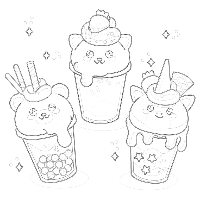 Printable Kawaii Bubble Tea Coloring Page - Mimi Panda