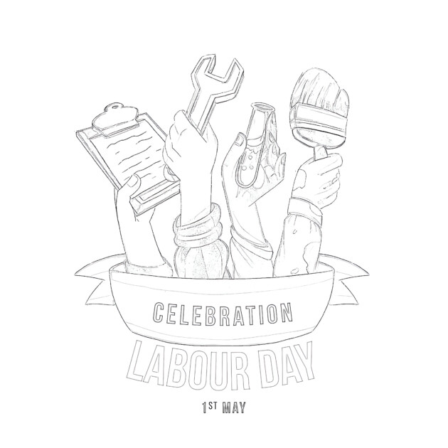 Happy Labour Day Vector Hd Images, Happy Labour Day Black Outline, Outline  Drawing, Outline Sketch, Day PNG Image For Free Download