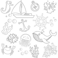 Marine Items Set - Printable Coloring page