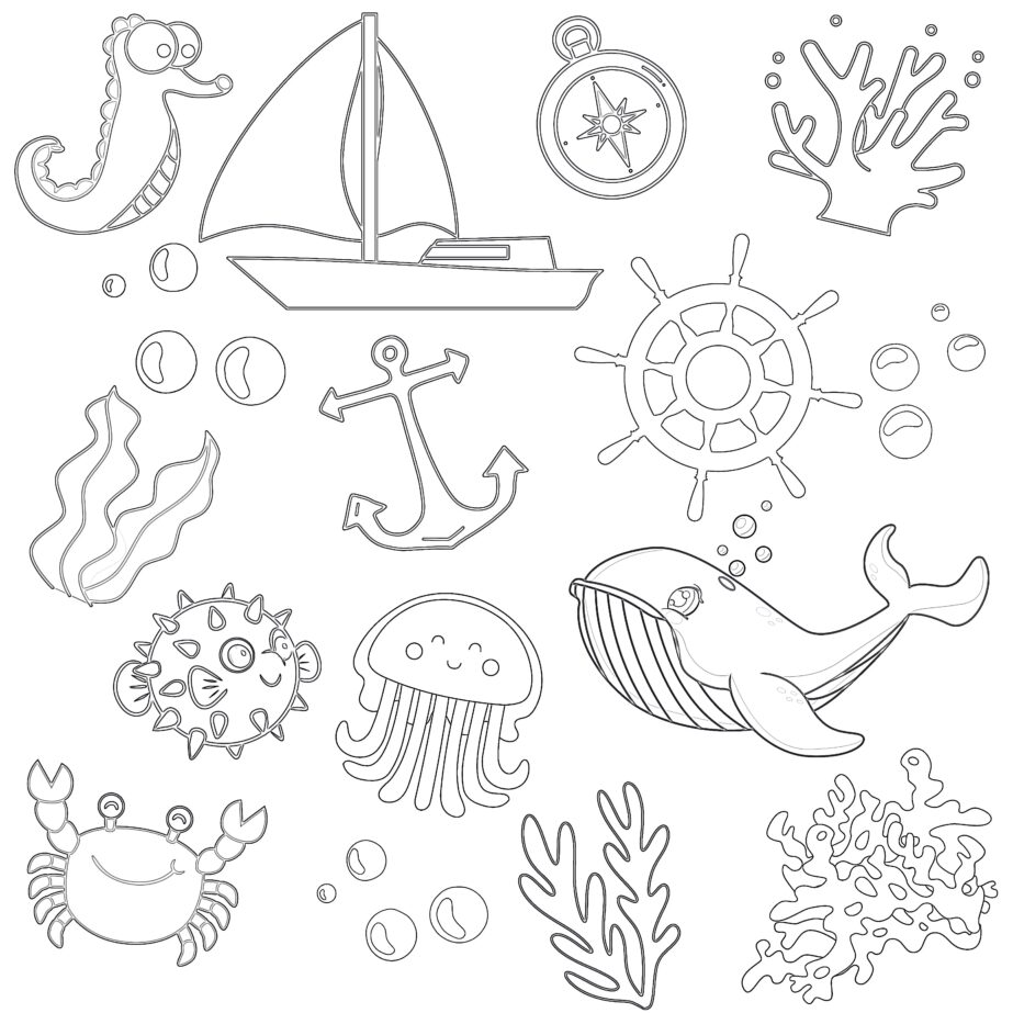 Marine Items Set Coloring Page