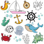 Marine Items Set Coloring Page 2