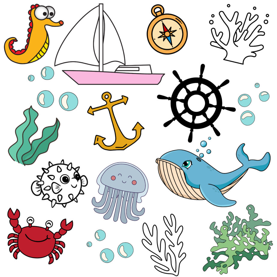 Marine Items Set Coloring Page 2