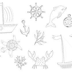 Set Of Beach Element - Printable Coloring page