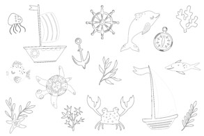 Marine Items Set - Coloring page