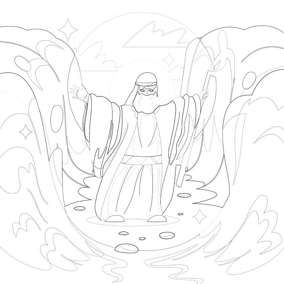Moses Divides The Waters - Coloring page