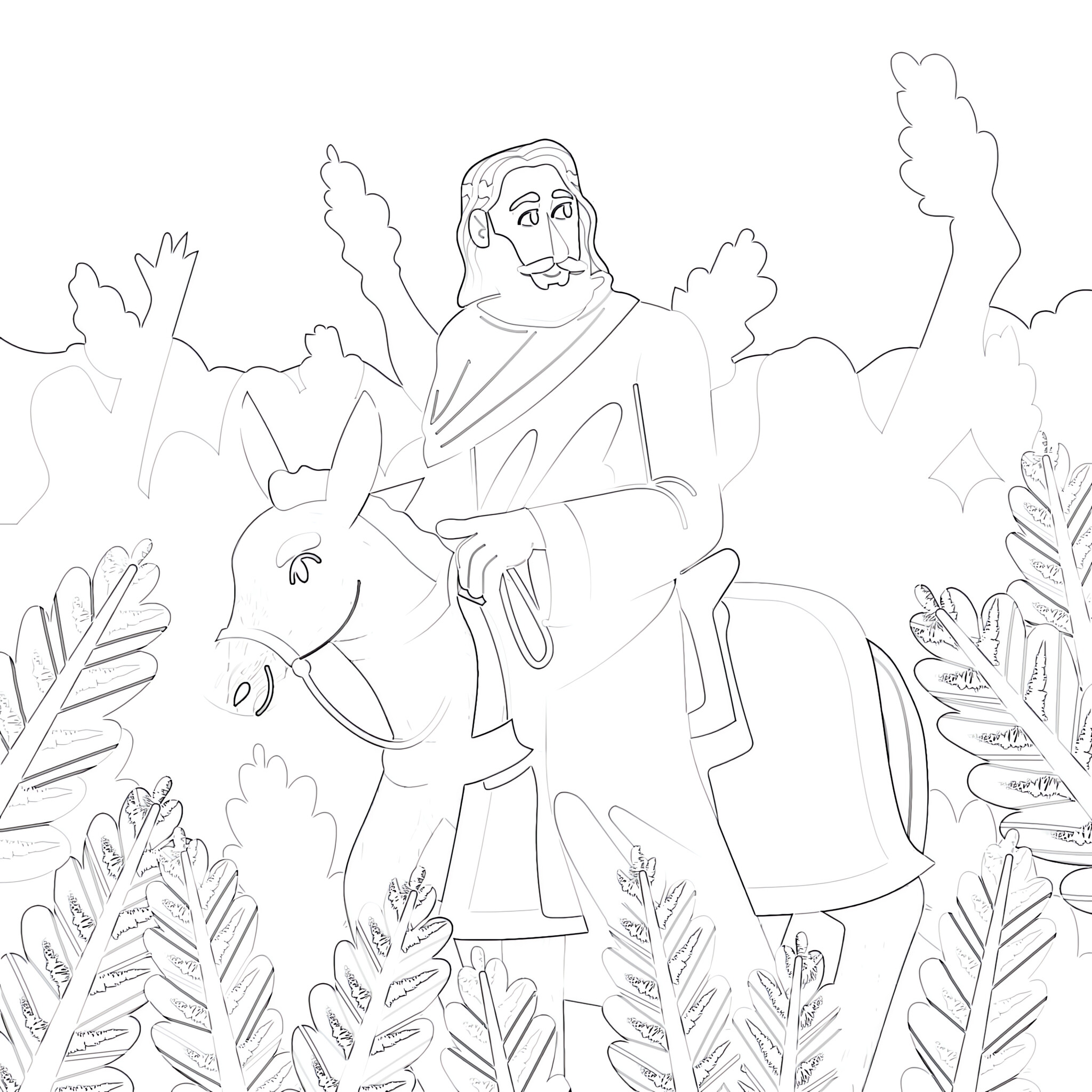 Printable Palm Sunday Coloring Page - Mimi Panda