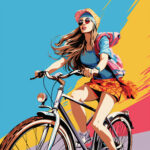 Pop Art Girl Near Bicycle Coloring Page 2 2