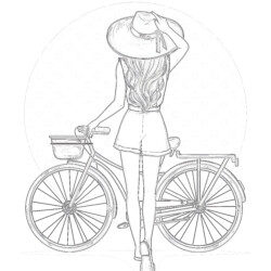 Pop Art Girl Near Bicycle - Printable Coloring page