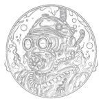 scuba diver steampunk coloring page