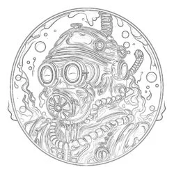 Scuba Diver Steampunk - Printable Coloring page