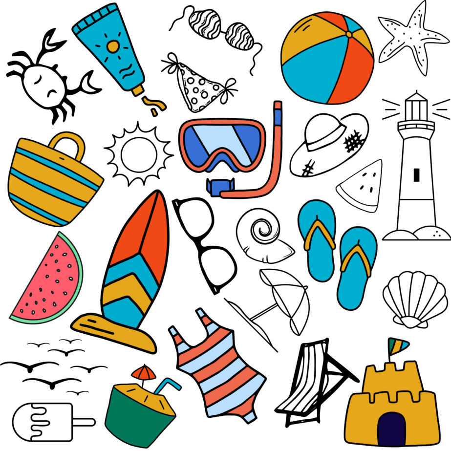 Set Of Beach Element Coloring Page 2