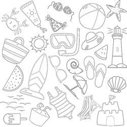 Set Of Beach Element - Printable Coloring page