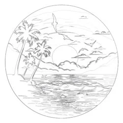 Silhouette Of Beach - Printable Coloring page