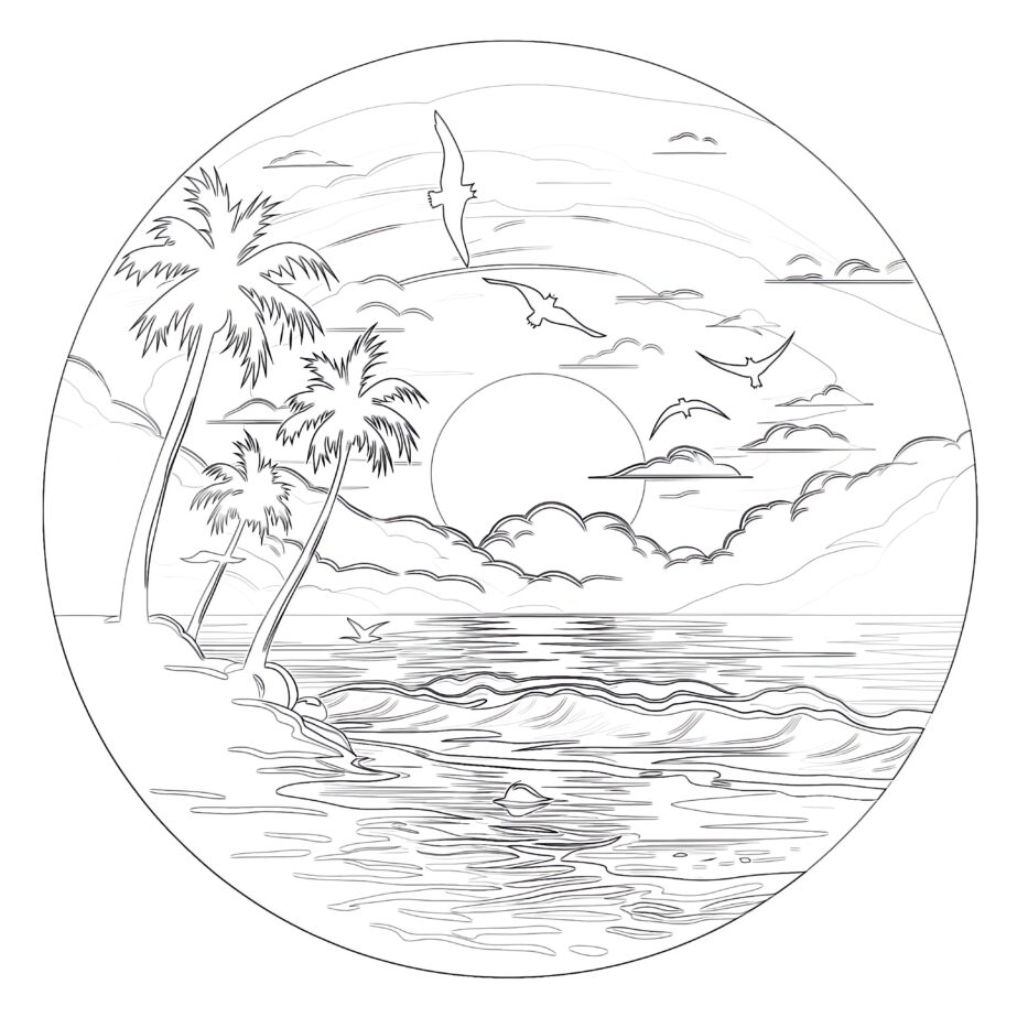 Silhouette Of Beach Coloring Page