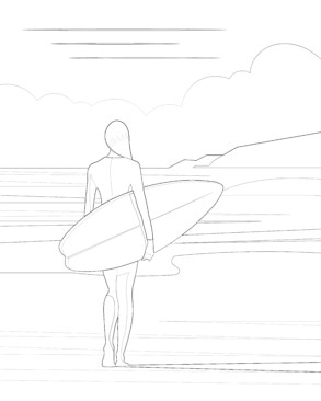 Surfer Girl With Surfboard - Coloring page