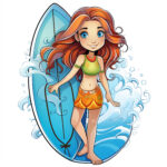 Surfer Girl With Surfboard Coloring Page 2 2