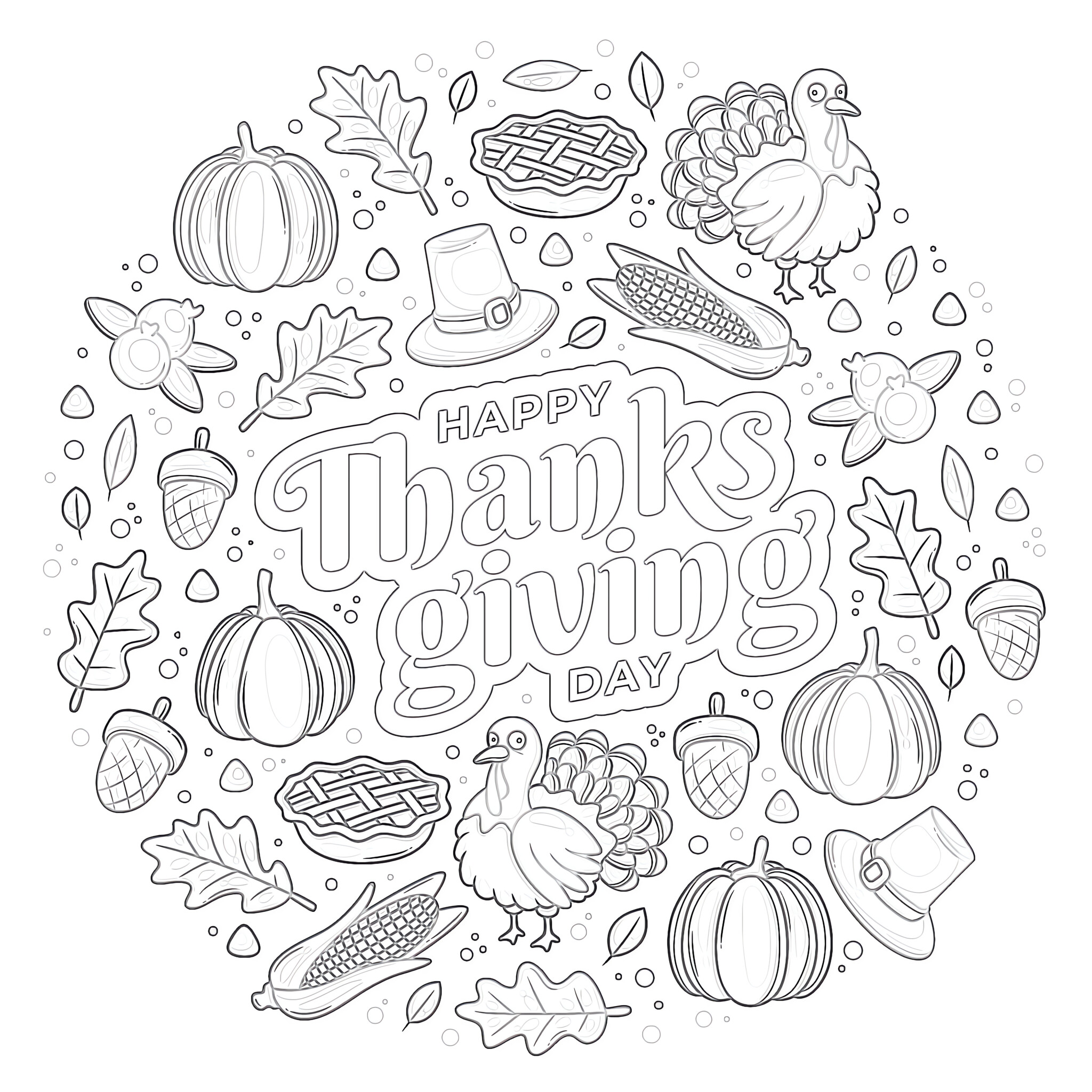 Printable Thanksgiving Day Set Coloring Page - Mimi Panda