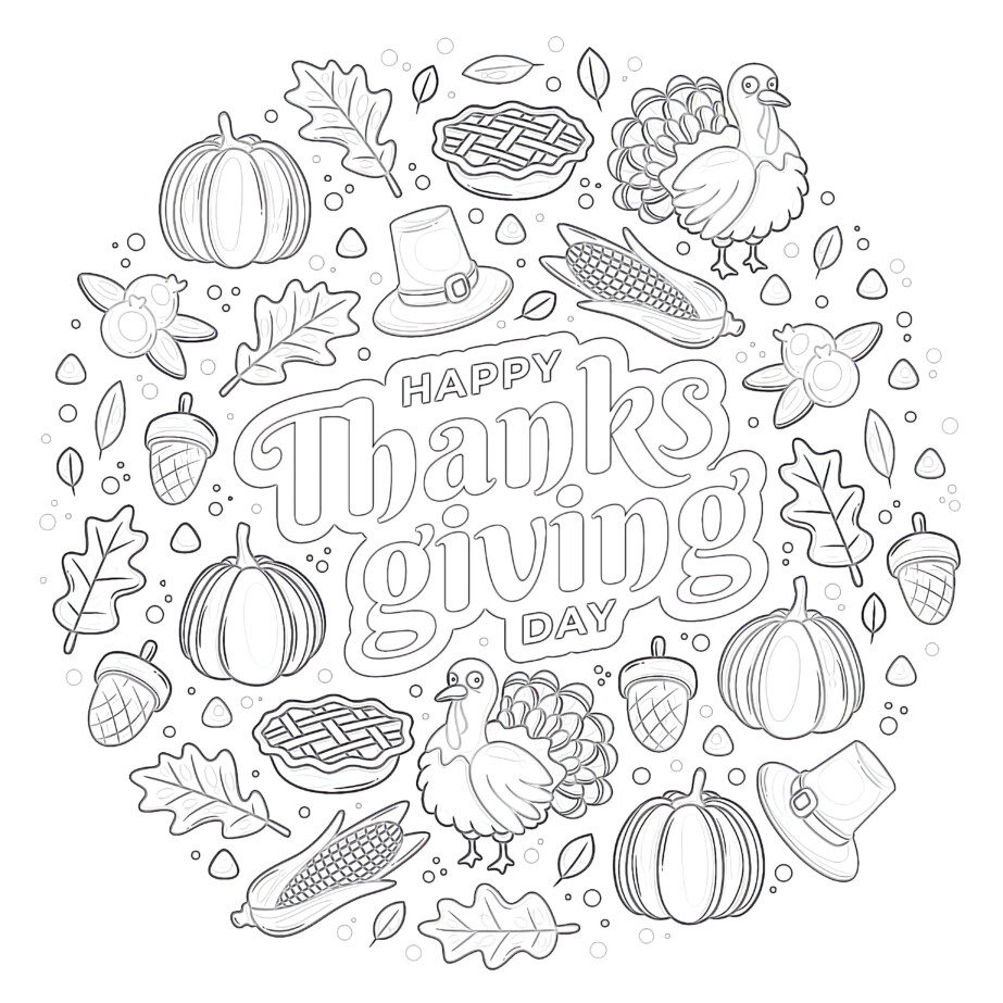 Thanksgiving Day Set - Coloring page
