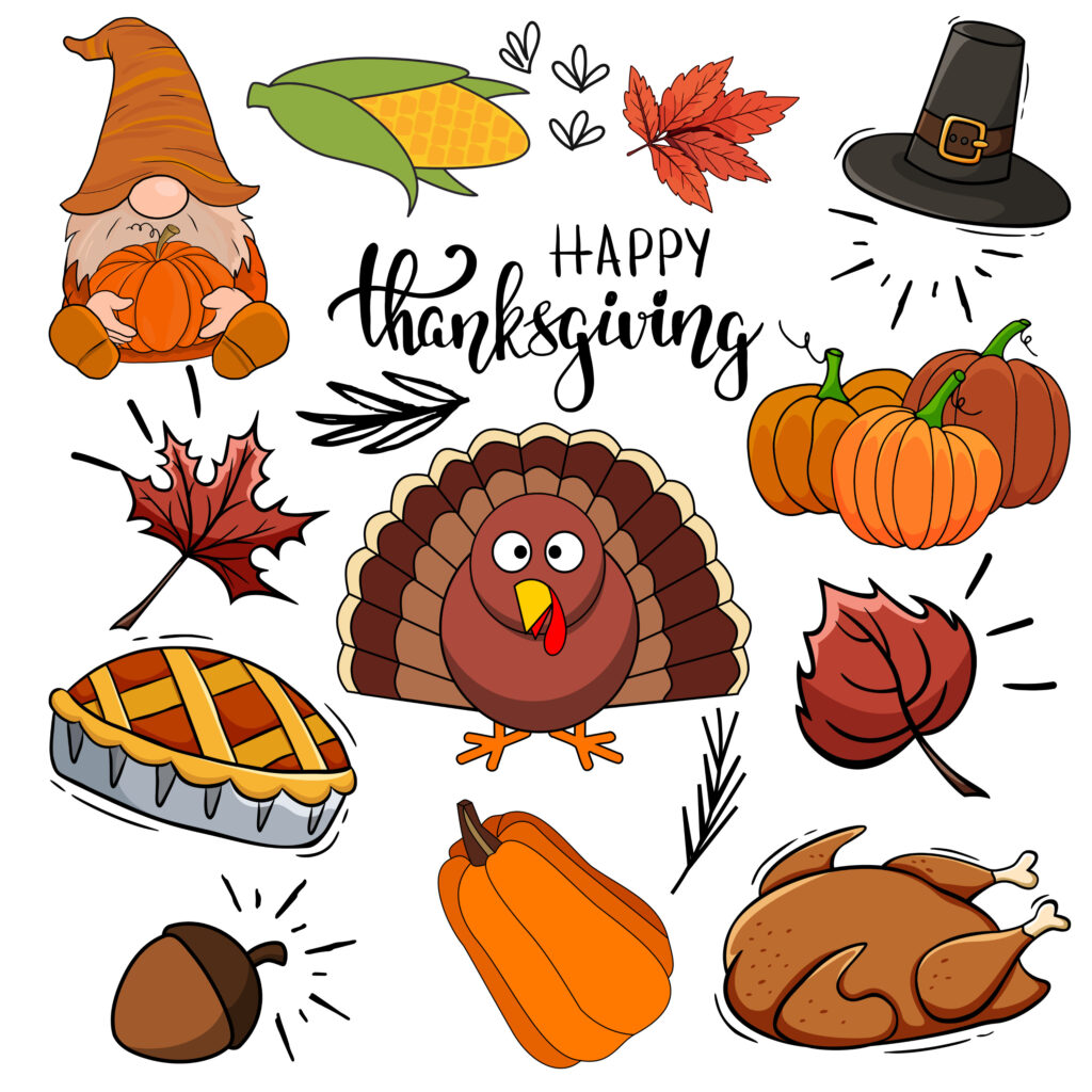 Thanksgiving Day Set Coloring Page | Coloring Pages Mimi Panda