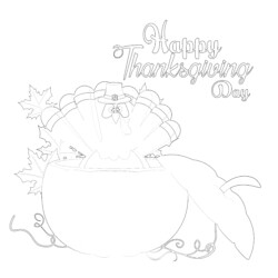 Thanksgiving Day Turkey In Pumpkin - Printable Coloring page