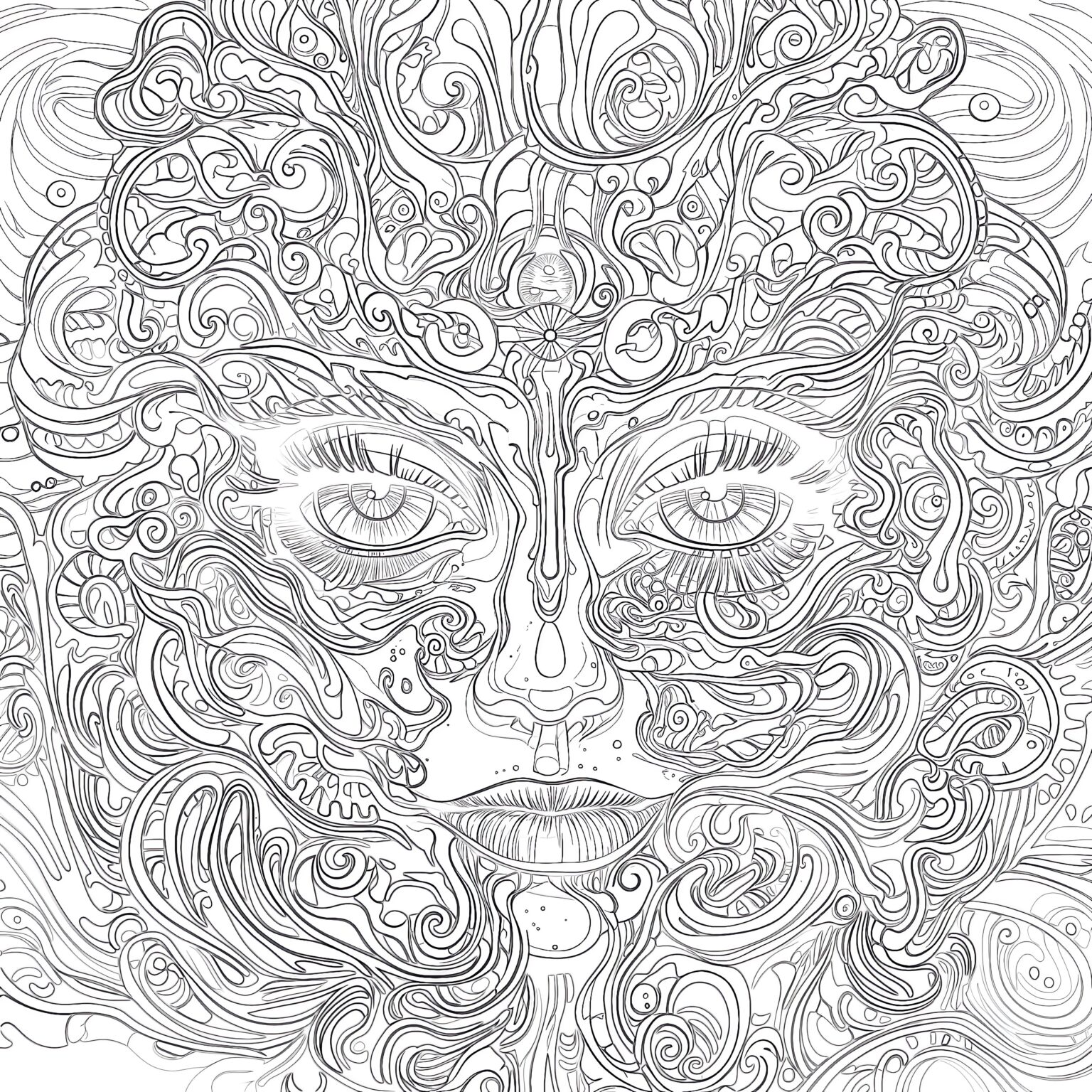 Printable Trippy Adult Coloring Page - Mimi Panda