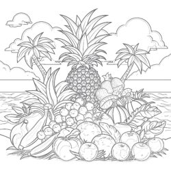 Tropical Plants And Fruits - Printable Coloring page