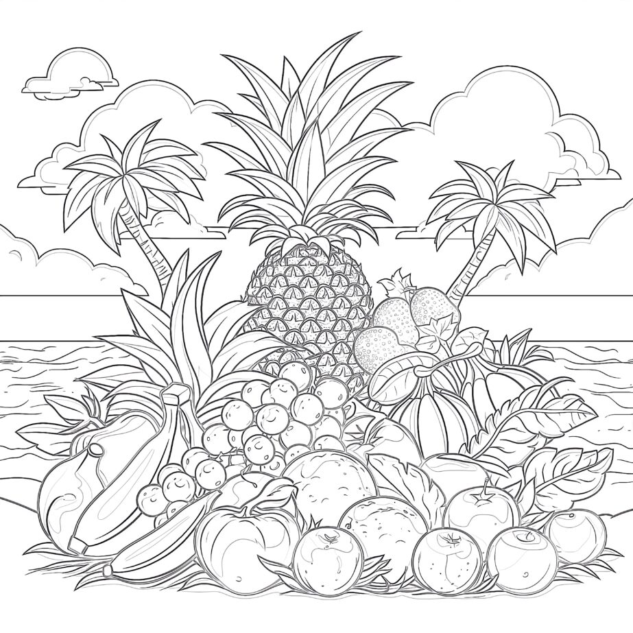 Tropical Plants And Fruits Coloring Page