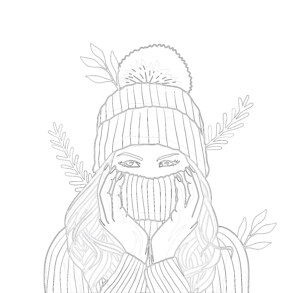 Girl Wearing Winter Clothes - Coloring page
