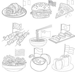 World Food Set Coloring Page - Printable Coloring page