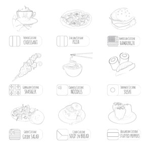 World Food Set - Coloring page