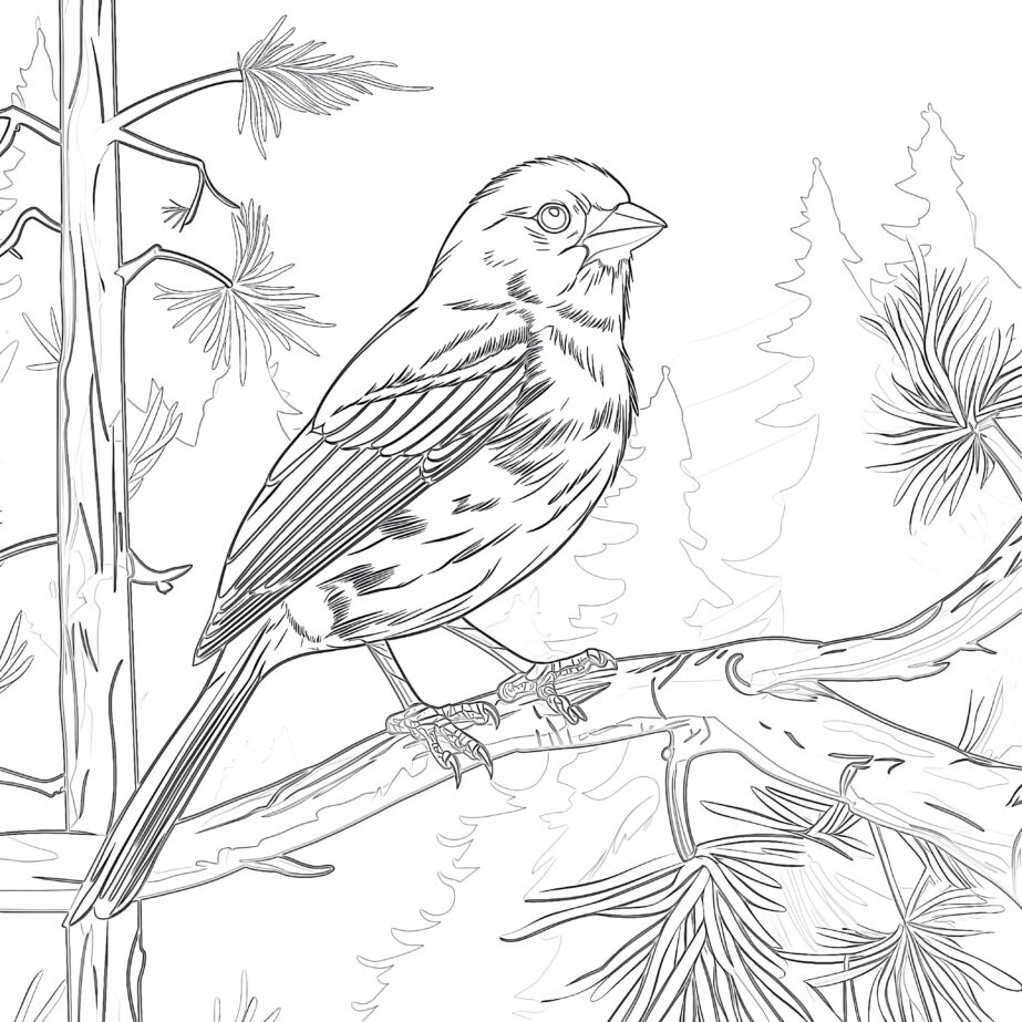 Yellow Bird in Forest Coloring Page