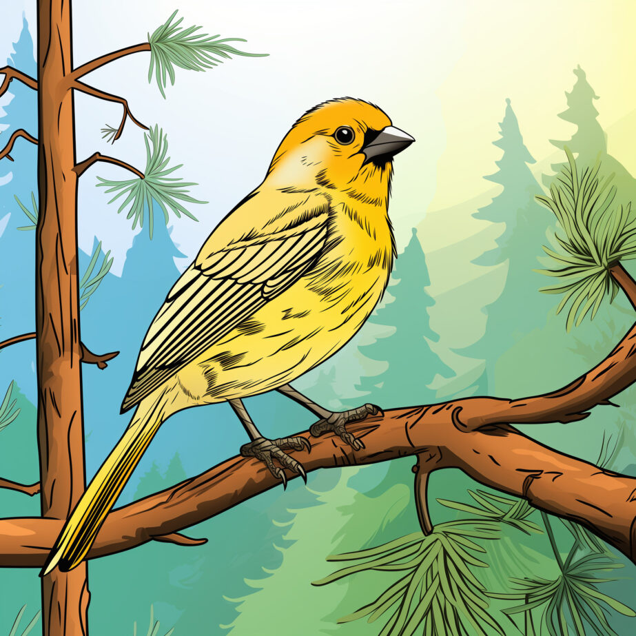 Yellow Bird in Forest Coloring Page 2Original image