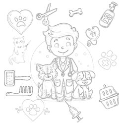 Cartoon Veterinarian Doodle Page à Colorier - Page de coloriage imprimable