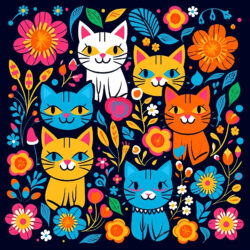 Cats And Flowers Pattern - Origin image