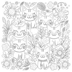 Cats And Flowers Pattern - Printable Coloring page