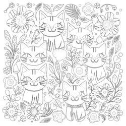 Page de Coloriage Sur Les Chats et Les Fleurs - Page de coloriage imprimable