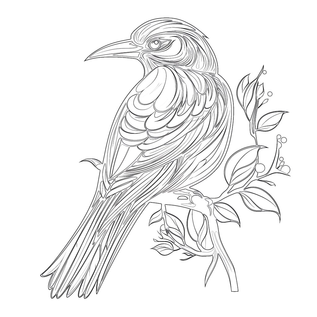 Colorful Bird Coloring Page | Coloring Pages Mimi Panda