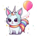 Cute Cat Unicorn With Balloon 2 2