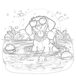 Dog Pool Party - Printable Coloring page